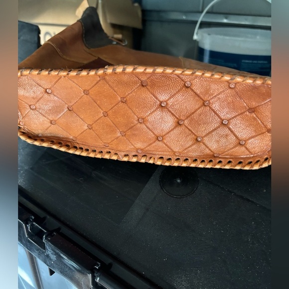 VTG Tooled Leather Shoulder Purse; Patchwork, Artistic; Latin inspired; Western - Picture 4 of 5